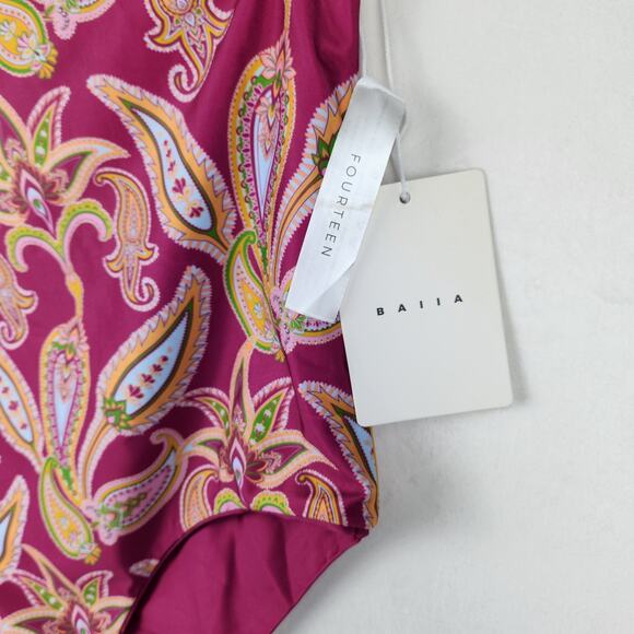 BAIIA Pink Paisley Reversible Shaping Modest Ultra High Waist Bottom US10 NWT - Picture 6 of 11